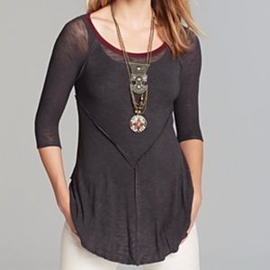 Free People Knit Raglan Tunic Top - Charcoal